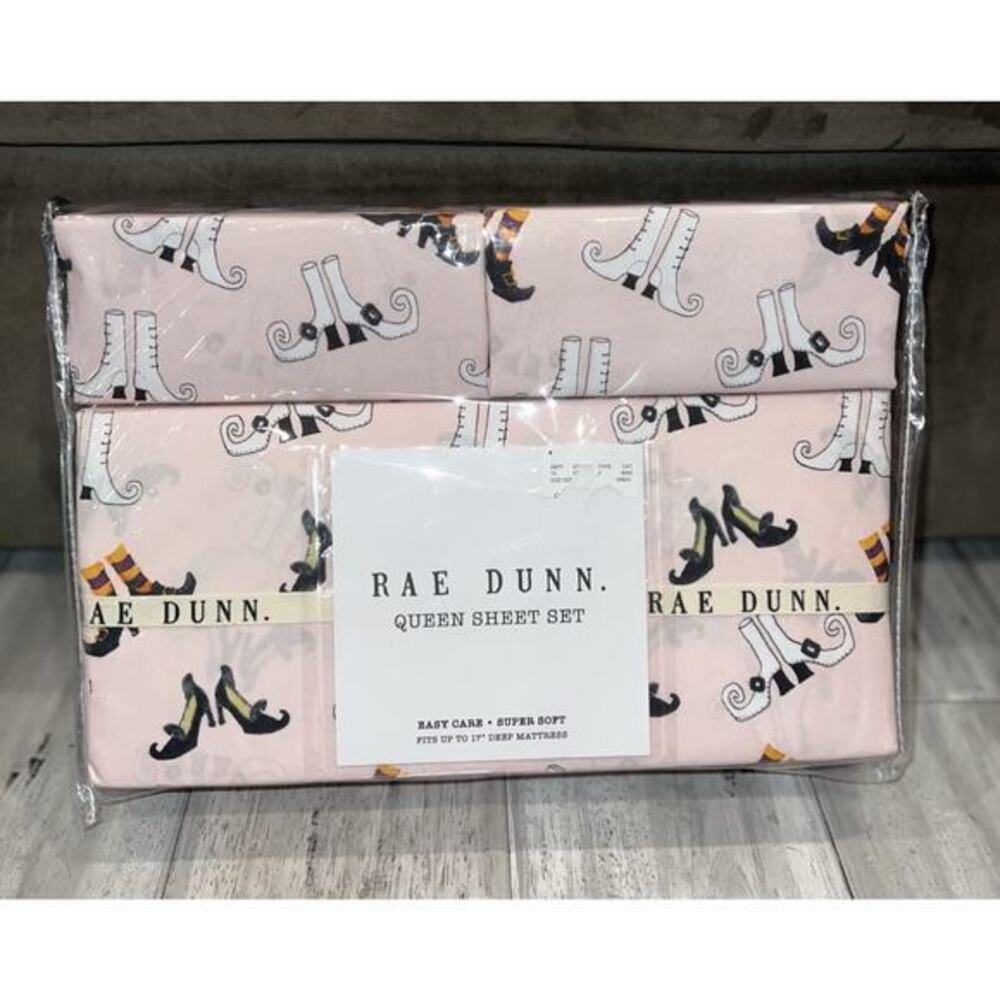 Rae Dunn WITCH SHOES Halloween Queen Bed Sheet Set WICKED NWT